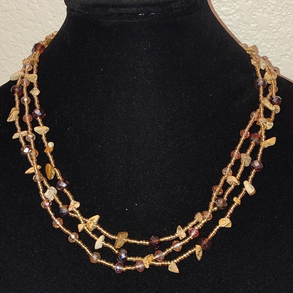 Amber Shades Boho Chic Multi-Strand Beaded Necklace Fall Autumn Vintage - Picture 1 of 8